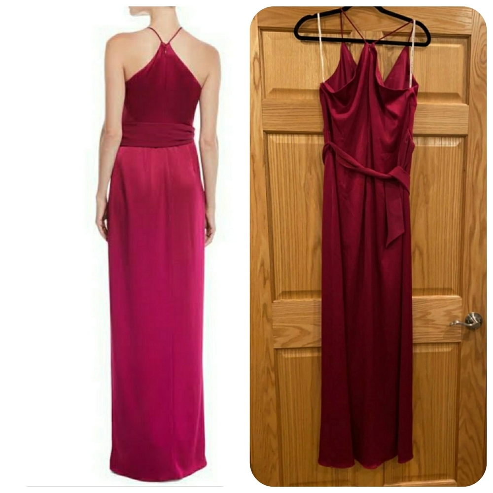 Halston Wrap-effect crepe-paneled satin wildberry - Picture 5 of 14
